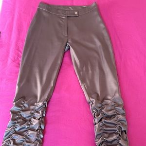 3/4 length gray satin ruched pants